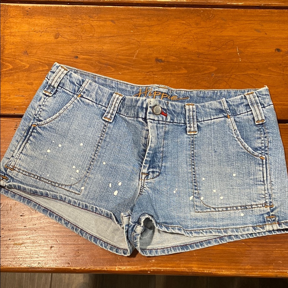 Light Blue Jean Shorts with Distressing and Raw Hem